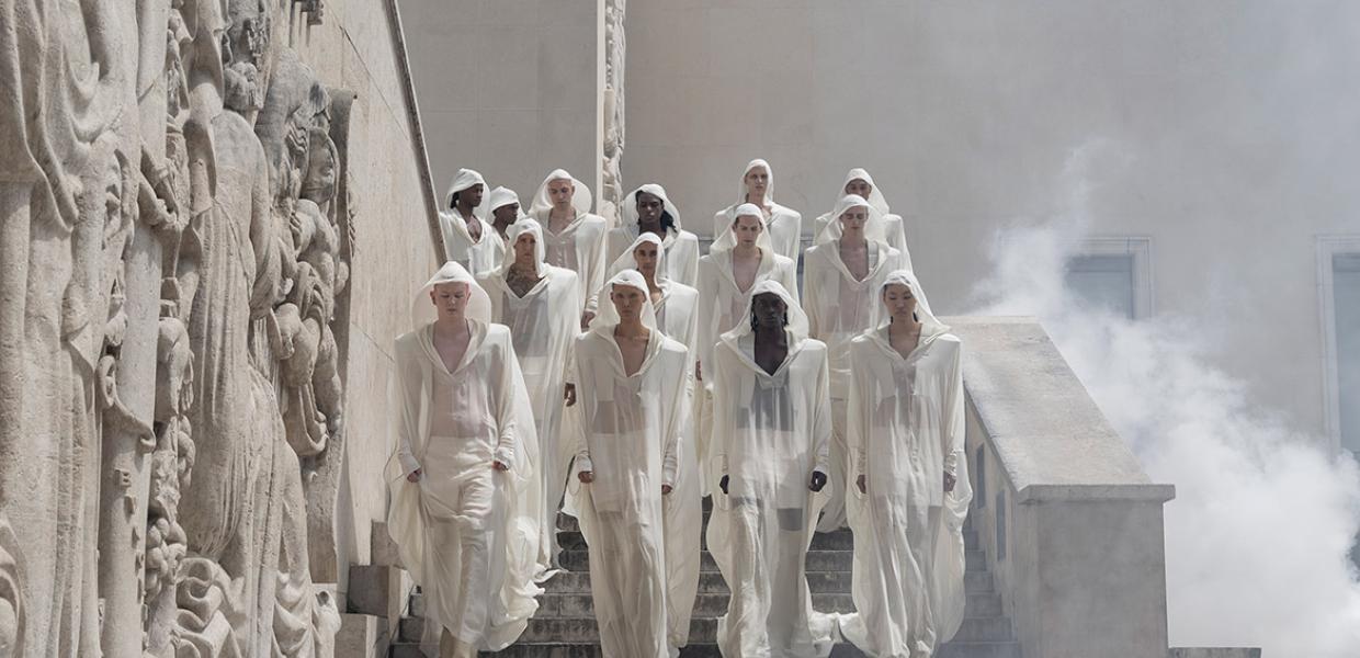 Rick Owens SS25 Envisions a 200-Strong "White Satin Army of Love"